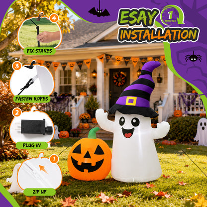 5.5FT Smiling Ghost with Pumpkin Halloween Inflatable