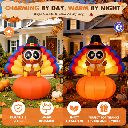 6FT Thanksgiving Turkey on Pumpkin Inflatable