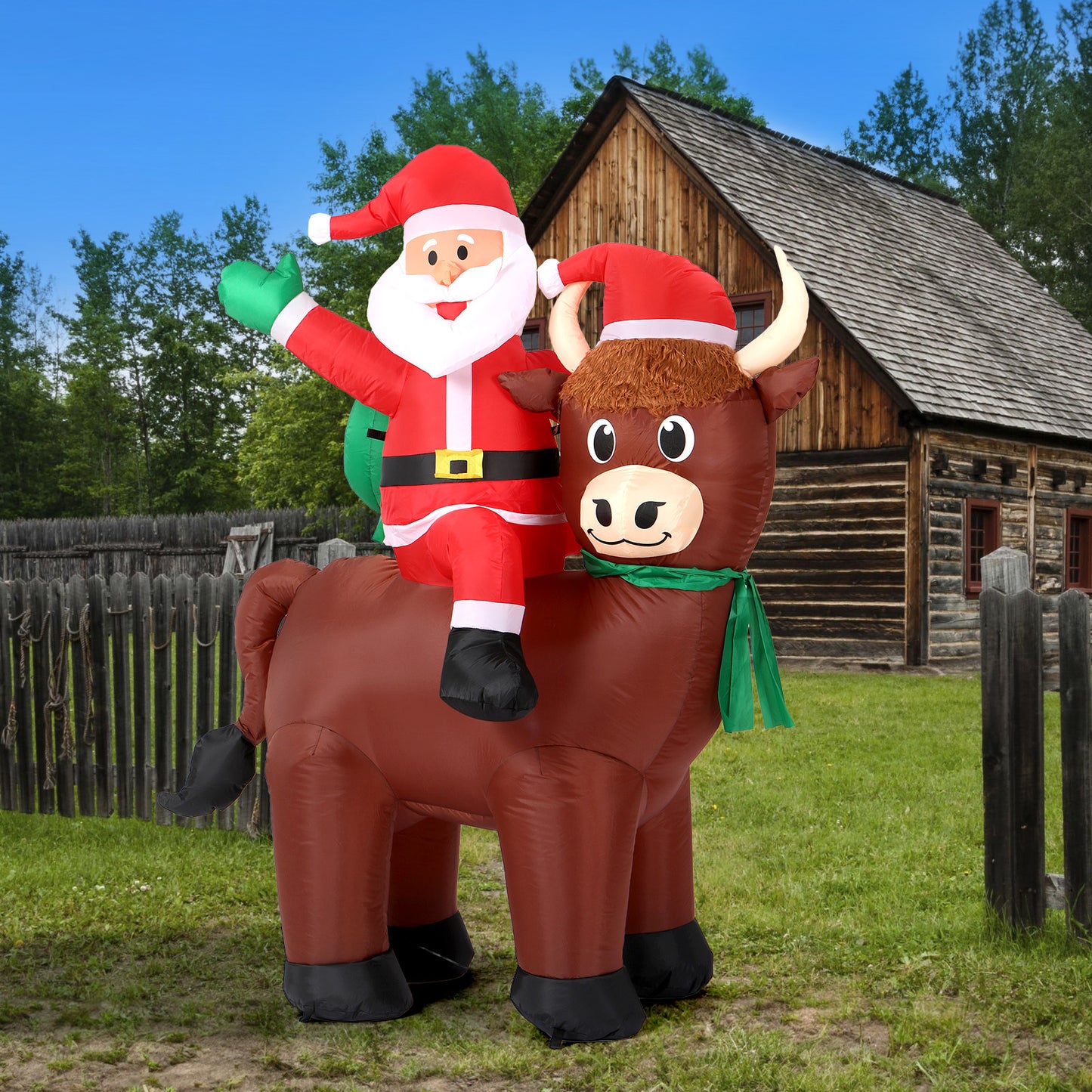 Toiyjofe 6FT Highland Cow Christmas Inflatables: Santa Claus with Highland Cow, Santa Blow Ups Outdoor Decorations Garden Decor, Built-in LED Lights, Cute Farm Animals for Outside Yard Lawn Xmas Party