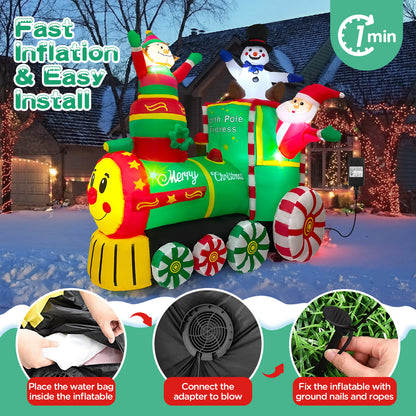 6.2FT Christmas Inflatables Train & Santa Claus Outdoor Yard Decortaions Blow-up Christmas Decorations with LED Lights for Garden Lawn Yard