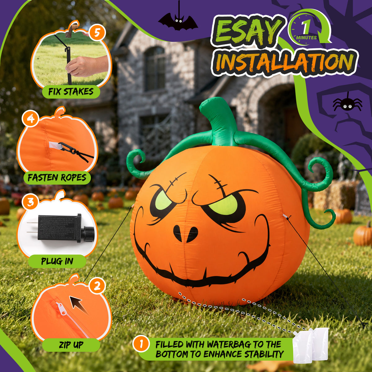 5FT Grumpy Pumpkin Halloween Inflatable