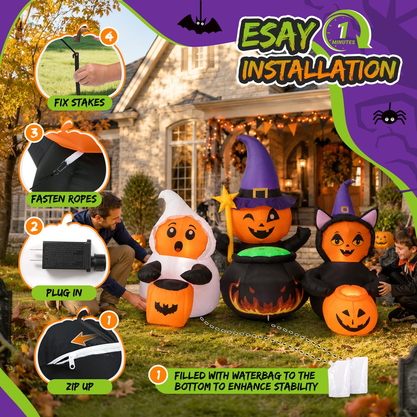 7FT Costume Pumpkin Trio Halloween Inflatable