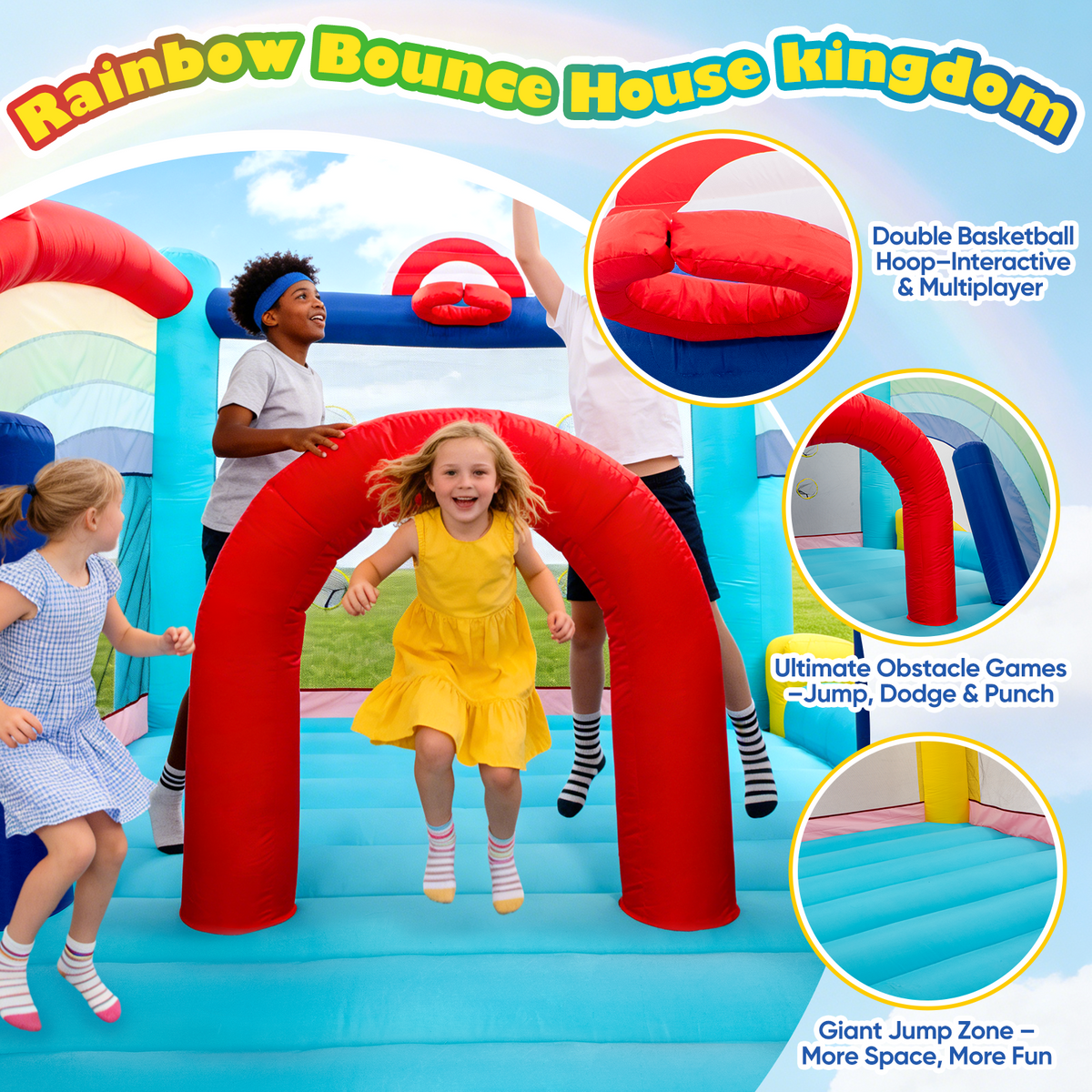 16FT Rainbow Playland Bounce House for Big Kids