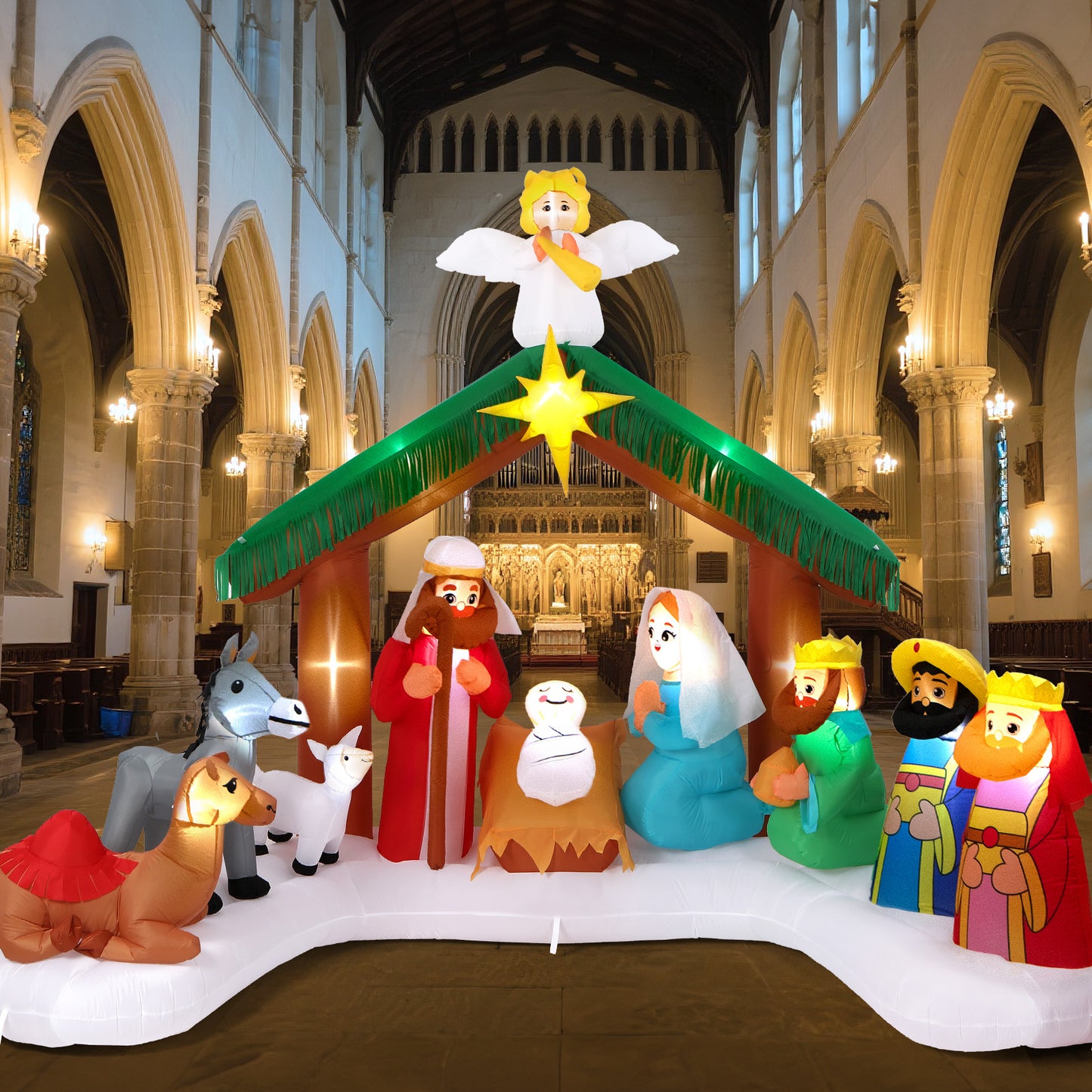 Toiyjofe 12FT Christmas Inflatable Nativity Scene: Large Outdoor Christmas Decorations, Built-in 15 LED Lights, Blow Up Jesus Nativity Set Decor, Inflatables for Party Lawn Garden Yard (12FT X 6.5FT X 9FT)