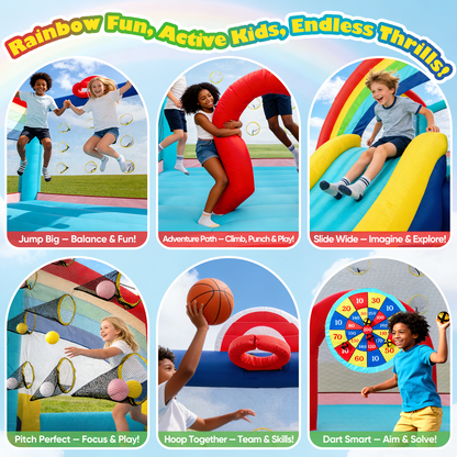 16FT Rainbow Playland Bounce House for Big Kids