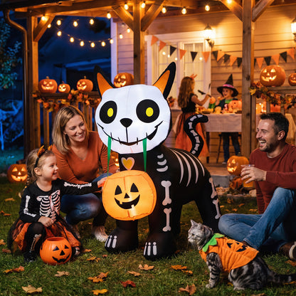 4FT Skeleton Cat with Pumpkin Halloween Inflatable
