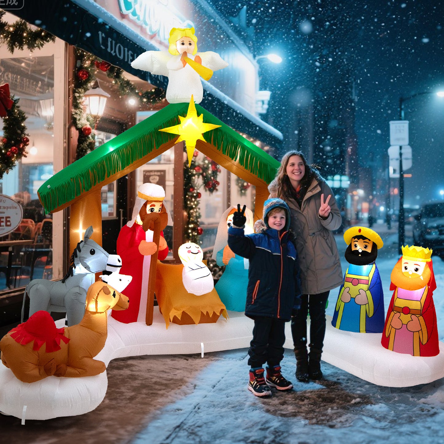 Toiyjofe 12FT Christmas Inflatable Nativity Scene: Large Outdoor Christmas Decorations, Built-in 15 LED Lights, Blow Up Jesus Nativity Set Decor, Inflatables for Party Lawn Garden Yard (12FT X 6.5FT X 9FT)