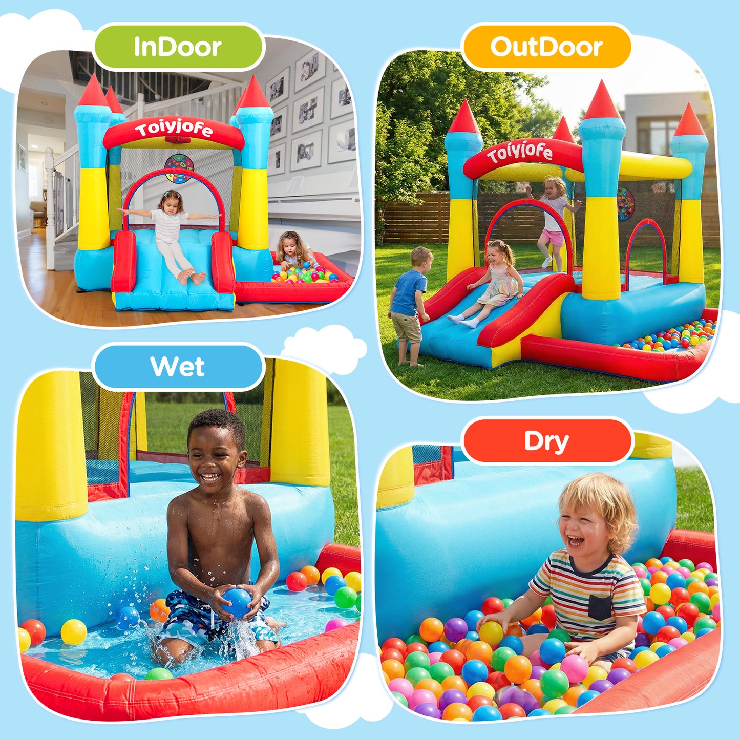9FT 5-in-1 Bounce House with Slide & Ball Pit