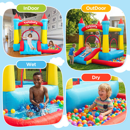 9FT 5-in-1 Bounce House with Slide & Ball Pit