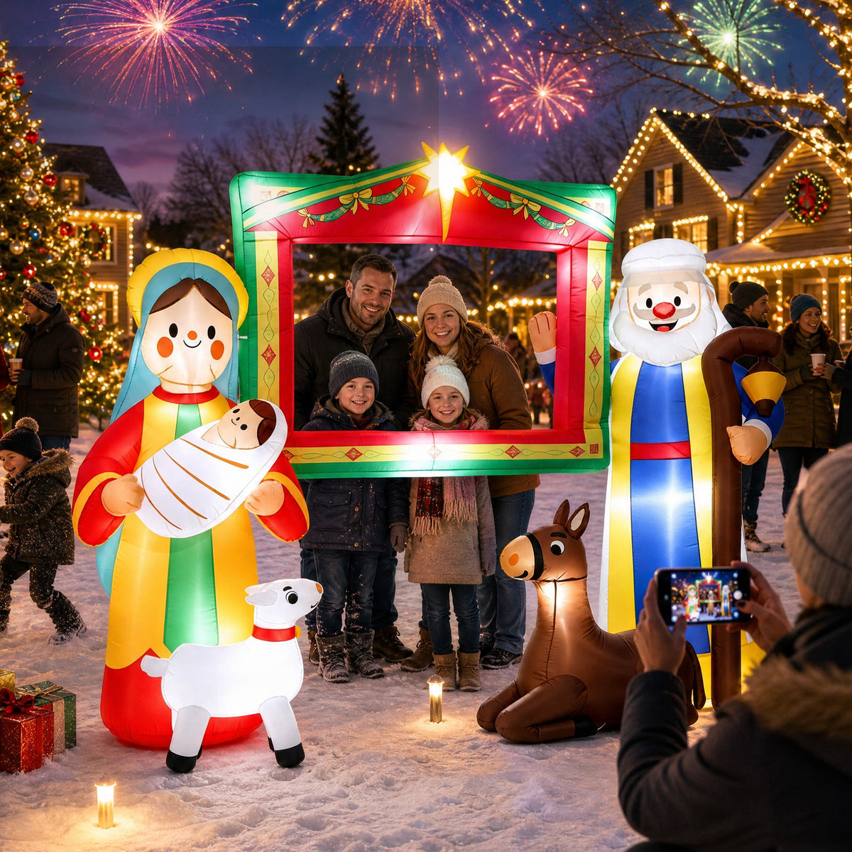 9FT Nativity Scene Photo Frame Christmas Inflatable