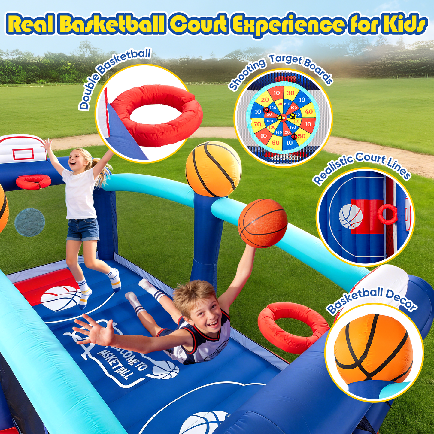 16FT Basketball Challenge Bounce House with Slide