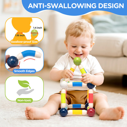 Toiyjofe Flexible Magnetic Building Blocks Set 48pcs for Kids Ages 3+, STEM Construction Toy with Stretchable Tubes & Magnetic Balls, Educational Gift with Storage Bag