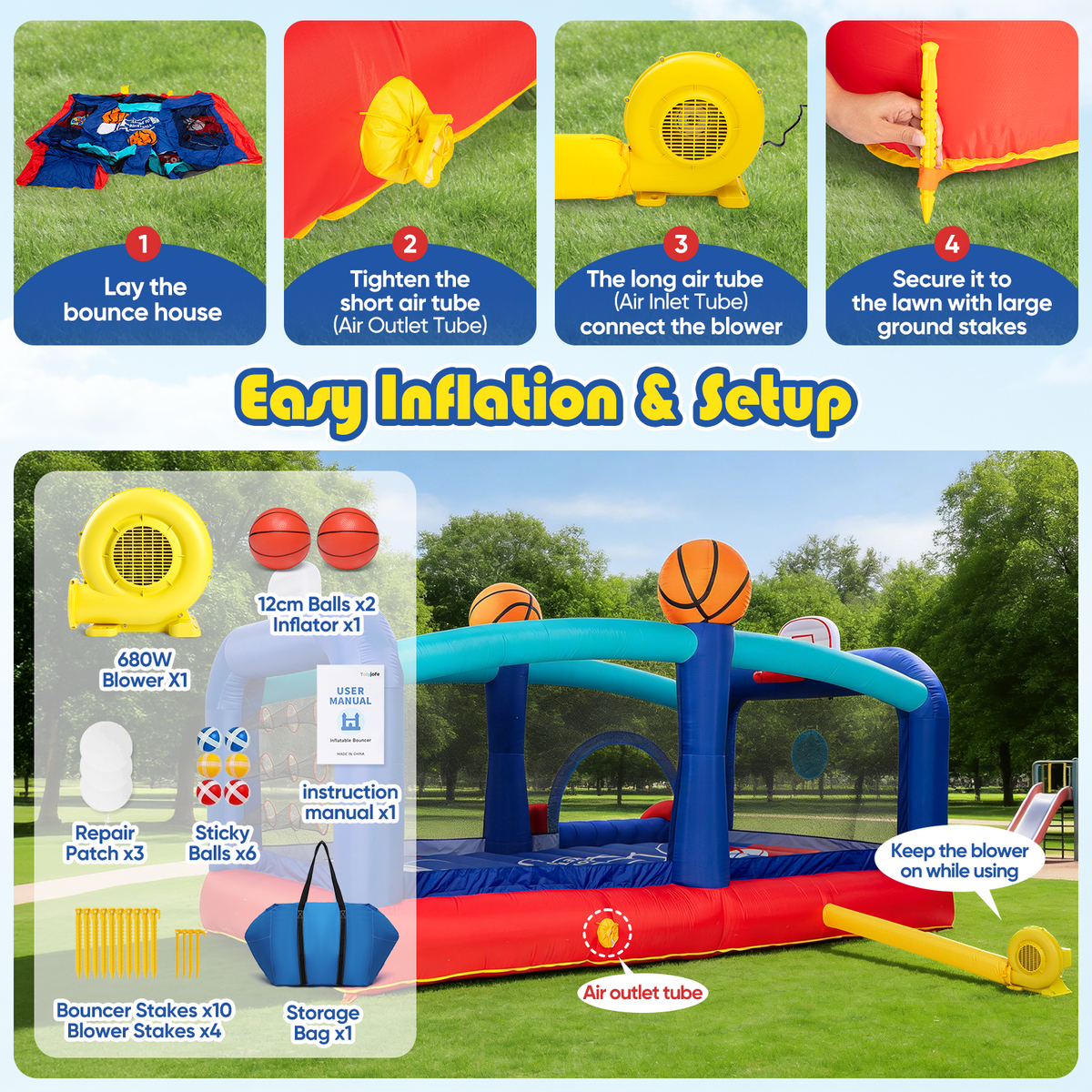 16FT Basketball Challenge Bounce House with Slide