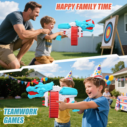 Toiyjofe Dinosaur Foam Dart Blaster for Boys, 40 Darts Toy Gun Triceratops Design for Kids Aged 8–12, Outdoor Shooting Game Toy