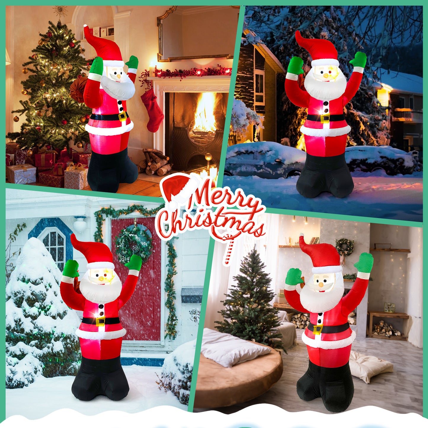 6FT Christmas Inflatables Santa Claus Blow-up Christmas Outdoor Decorations with LED Lights for Holiday Garden Lawn Yard Decoration