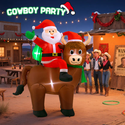 Toiyjofe 6FT Highland Cow Christmas Inflatables: Santa Claus with Highland Cow, Santa Blow Ups Outdoor Decorations Garden Decor, Built-in LED Lights, Cute Farm Animals for Outside Yard Lawn Xmas Party