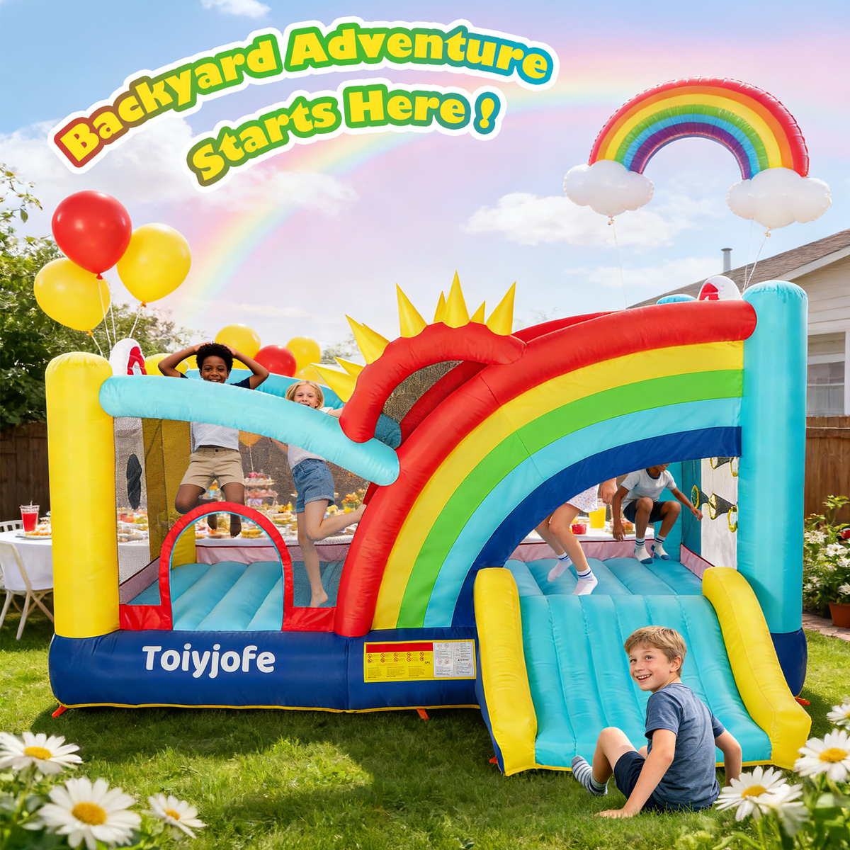 16FT Rainbow Playland Bounce House for Big Kids