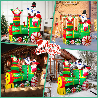 6.2FT Christmas Inflatables Train & Santa Claus Outdoor Yard Decortaions Blow-up Christmas Decorations with LED Lights for Garden Lawn Yard