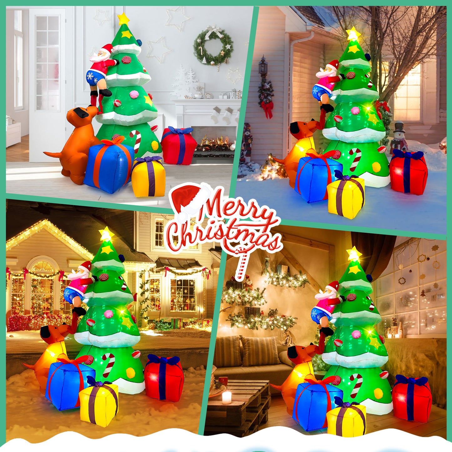 7FT Christmas inflatables Tree with Rotated Snowflake Light and LEDs, Blow Up Christmas Decorations for Indoor Outdoor Yard Decor