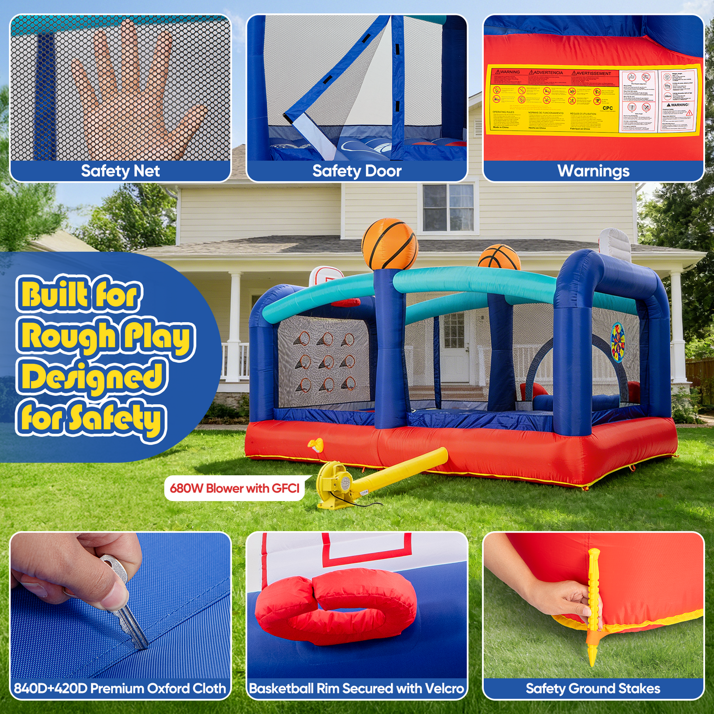 16FT Basketball Challenge Bounce House with Slide