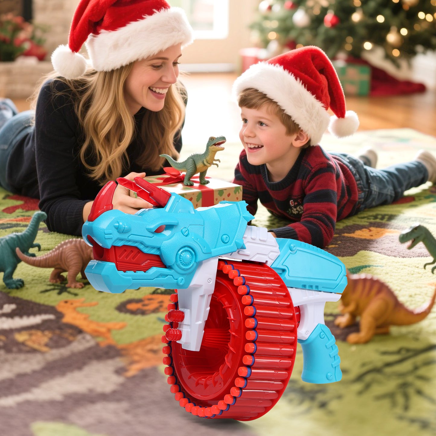 Toiyjofe Dinosaur Foam Dart Blaster for Boys, 40 Darts Toy Gun Triceratops Design for Kids Aged 8–12, Outdoor Shooting Game Toy