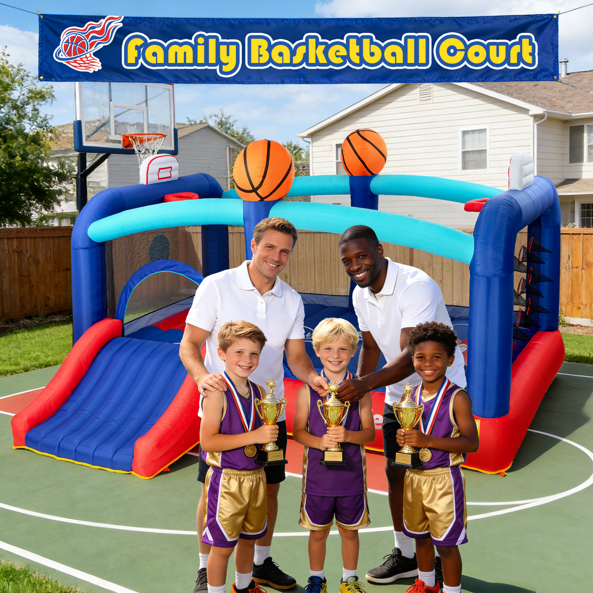 16FT Basketball Challenge Bounce House with Slide