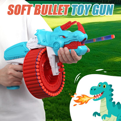 Toiyjofe Dinosaur Foam Dart Blaster for Boys, 40 Darts Toy Gun Triceratops Design for Kids Aged 8–12, Outdoor Shooting Game Toy