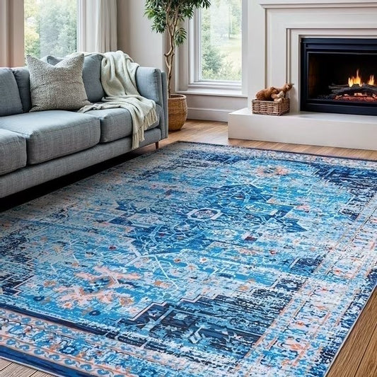 Blue Vintage Persian Washable Area Rug