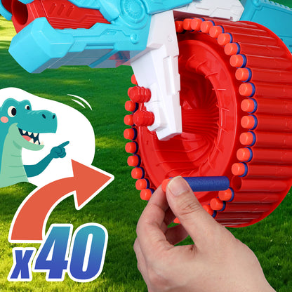 Toiyjofe Dinosaur Foam Dart Blaster for Boys, 40 Darts Toy Gun Triceratops Design for Kids Aged 8–12, Outdoor Shooting Game Toy