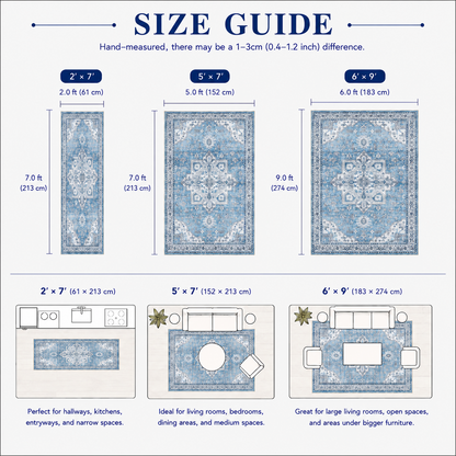 Dusty Blue Vintage Persian Washable Area Rug