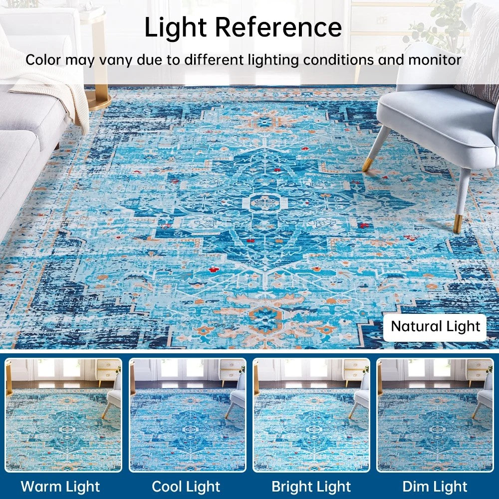 Blue Vintage Persian Washable Area Rug