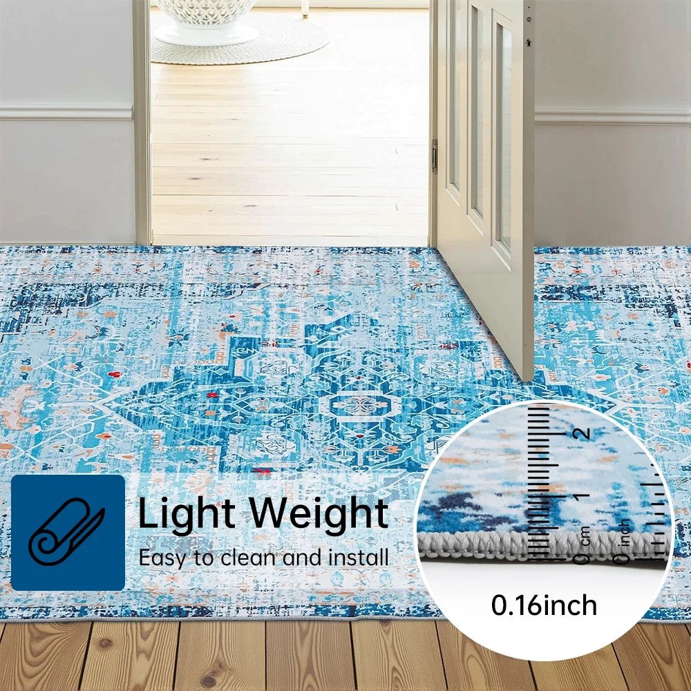 Blue Vintage Persian Washable Area Rug