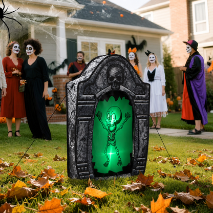 3.5FT Green LED Skeleton Tombstone Decoration
