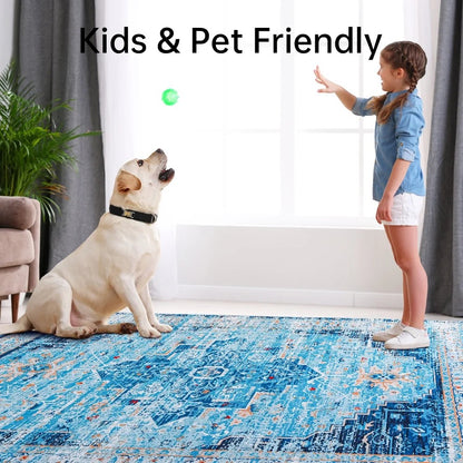 Blue Vintage Persian Washable Area Rug