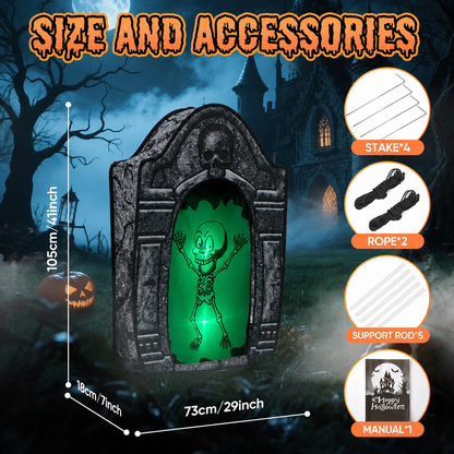 3.5FT Green LED Skeleton Tombstone Decoration