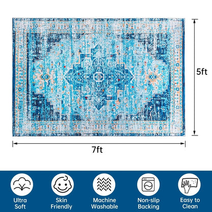 Blue Vintage Persian Washable Area Rug