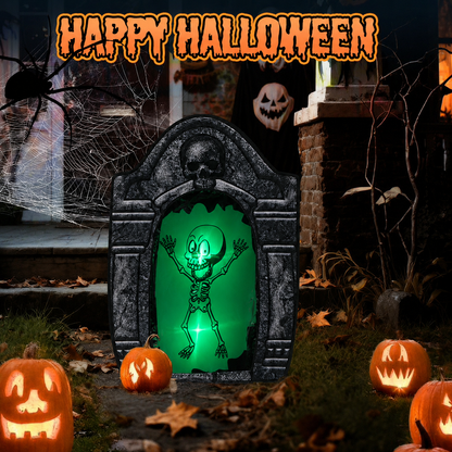 3.5FT Green LED Skeleton Tombstone Decoration
