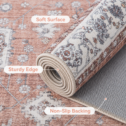 Terracotta Brown Vintage Persian Washable Area Rug