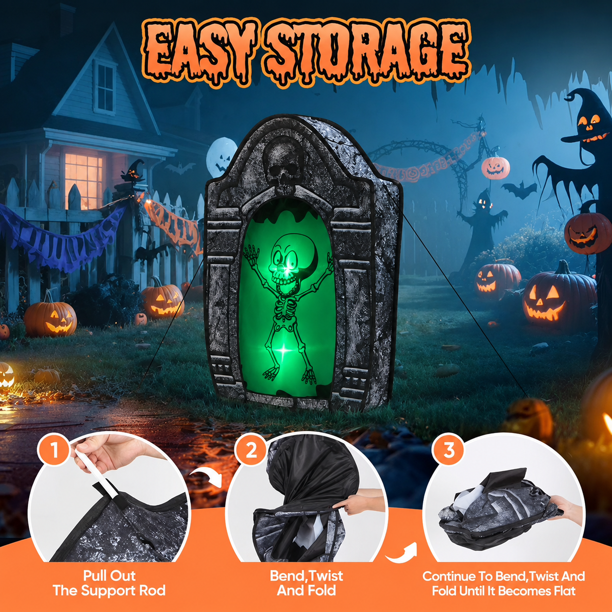3.5FT Green LED Skeleton Tombstone Decoration