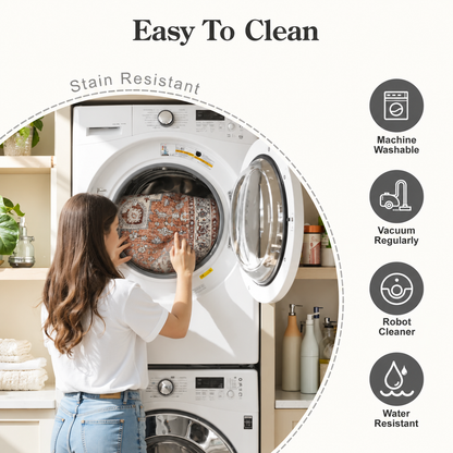 Terracotta Brown Vintage Persian Washable Area Rug
