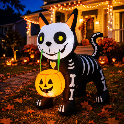 4FT Skeleton Cat with Pumpkin Halloween Inflatable