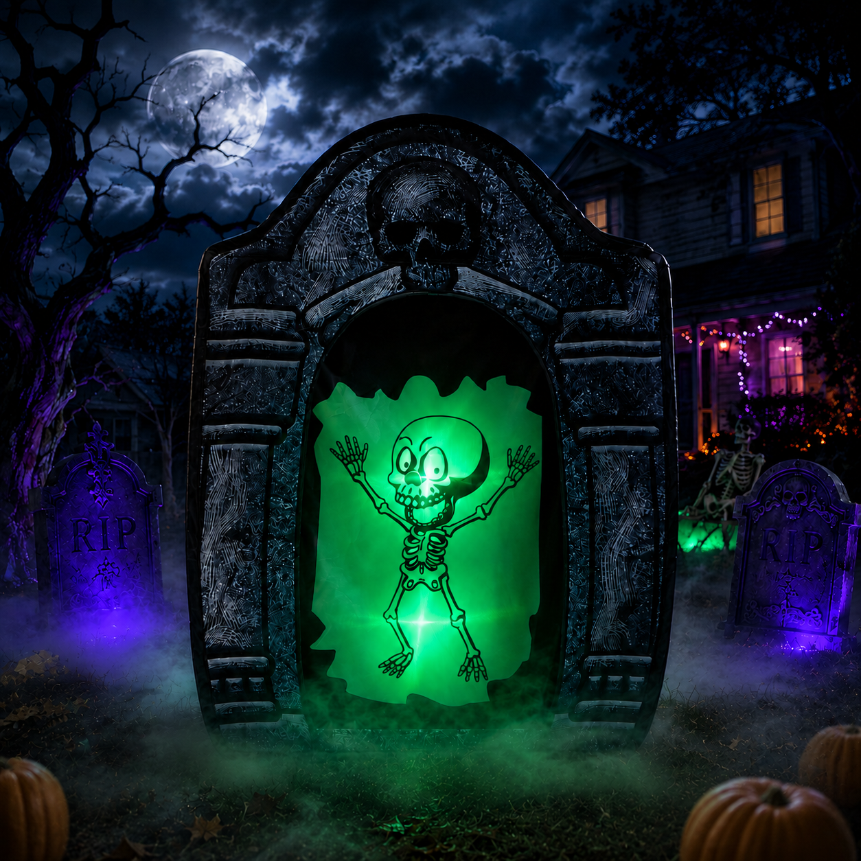 3.5FT Green LED Skeleton Tombstone Decoration