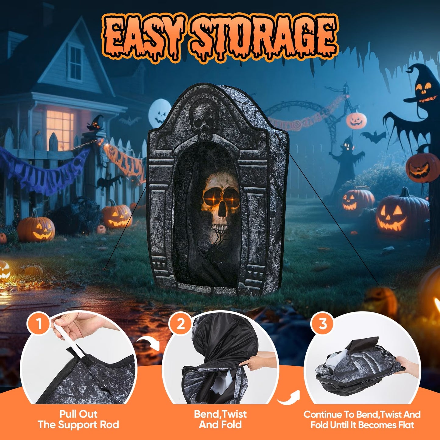3.5FT LED Skull Tombstone Halloween Decoration