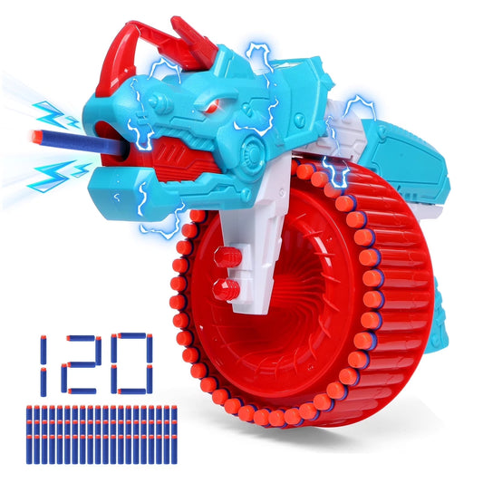 Toiyjofe Triceratops Dinosaur Foam Dart Blaster Toy with 40-Dart Drum & 120 Soft Darts (Gift Box), Kids Blaster Toy for Ages 8–12, Outdoor Adventure Play