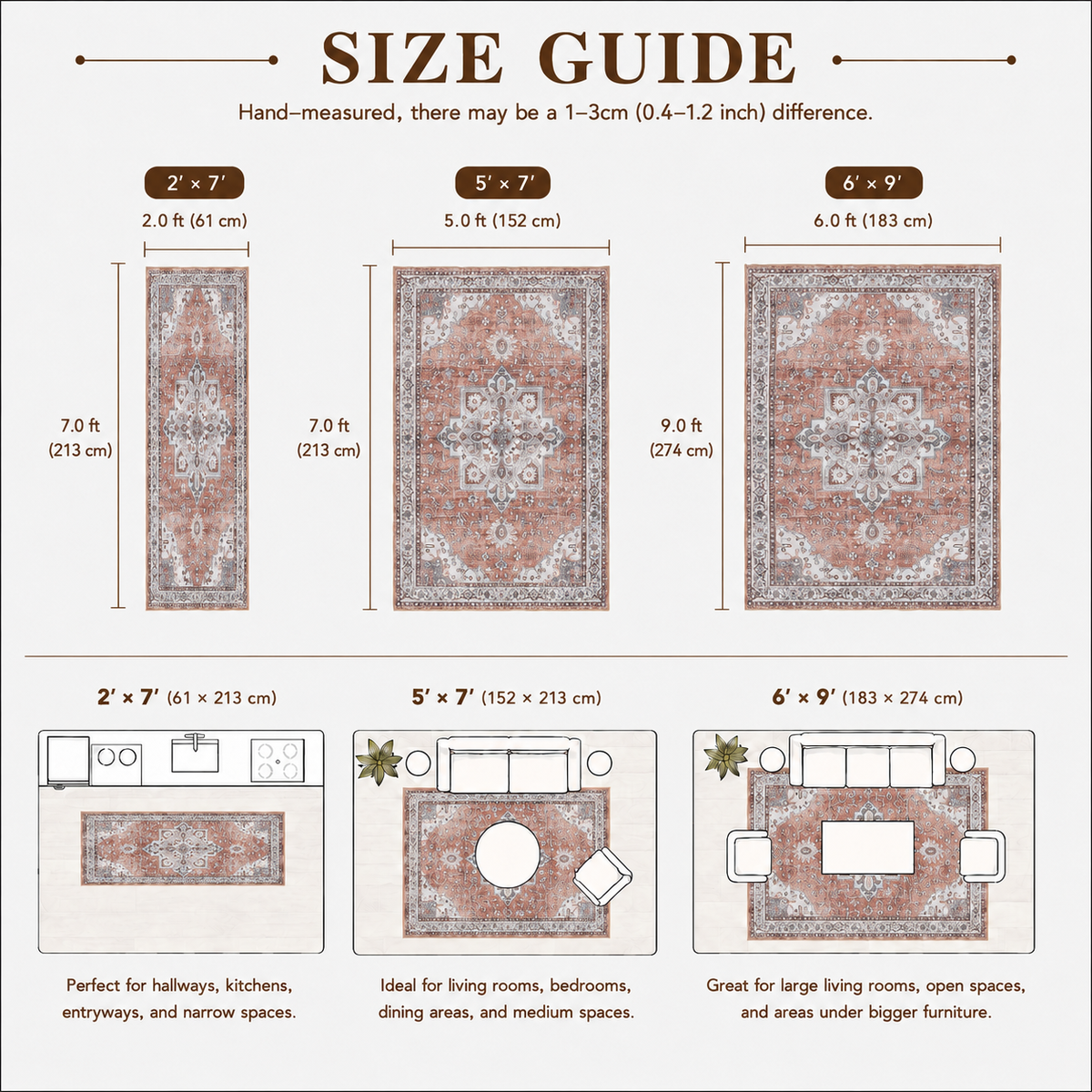 Terracotta Brown Vintage Persian Washable Area Rug