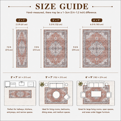 Terracotta Brown Vintage Persian Washable Area Rug