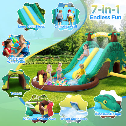 Toiyjofe Dinosaur Bounce House Water Slide, Bouncy House Castle with Splash Water Pool 480W Blower with GFCI Dinasour Water Bouncing House with Dual Slide Indoor/Outdoor Backyard Play for Kids 3-10