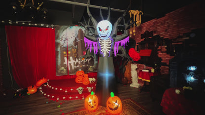 8FT Halloween Inflatables Skeleton Tree - Creepy Face Grim Reaper Blow Up Yard Decoration with 2 Pumpkin Faces with Build-in LED Lights for Home Halloween Party Garden Lawn Indoor Outdoor Decor