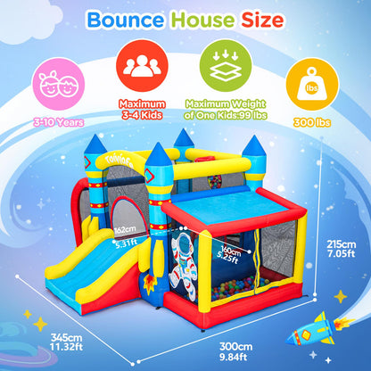 Toiyjofe Space Adventure Bounce House, 7-in-1 Rocket Astronaut Theme Inflatable Castle with Slide, Air Blower, Ball Pit, Indoor Outdoor Bouncy House Birthday Party for Kids 3-6Y (11.5FT X 10FT X 7FT)