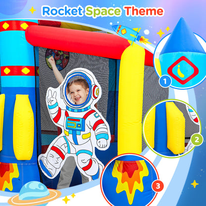 Toiyjofe Space Adventure Bounce House, 7-in-1 Rocket Astronaut Theme Inflatable Castle with Slide, Air Blower, Ball Pit, Indoor Outdoor Bouncy House Birthday Party for Kids 3-6Y (11.5FT X 10FT X 7FT)